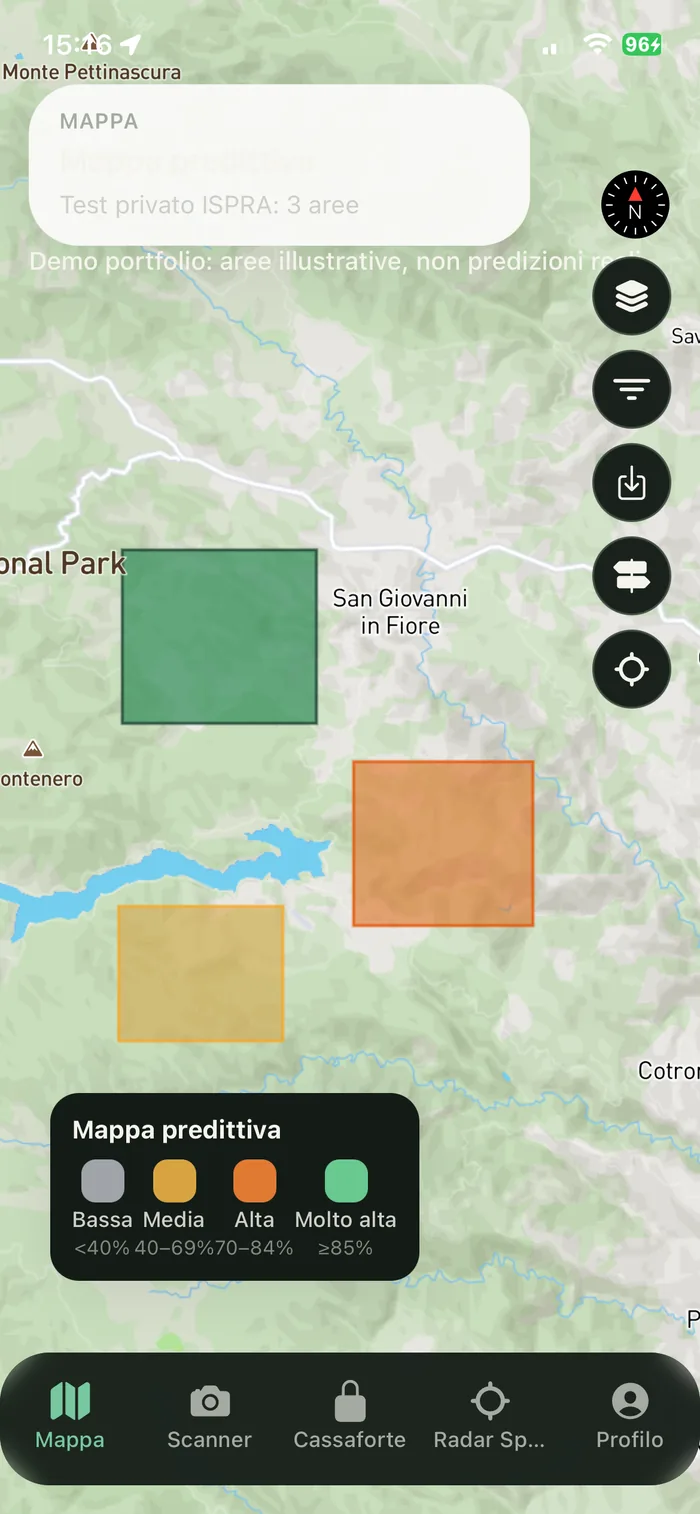 Schermata dell'app MycoGo